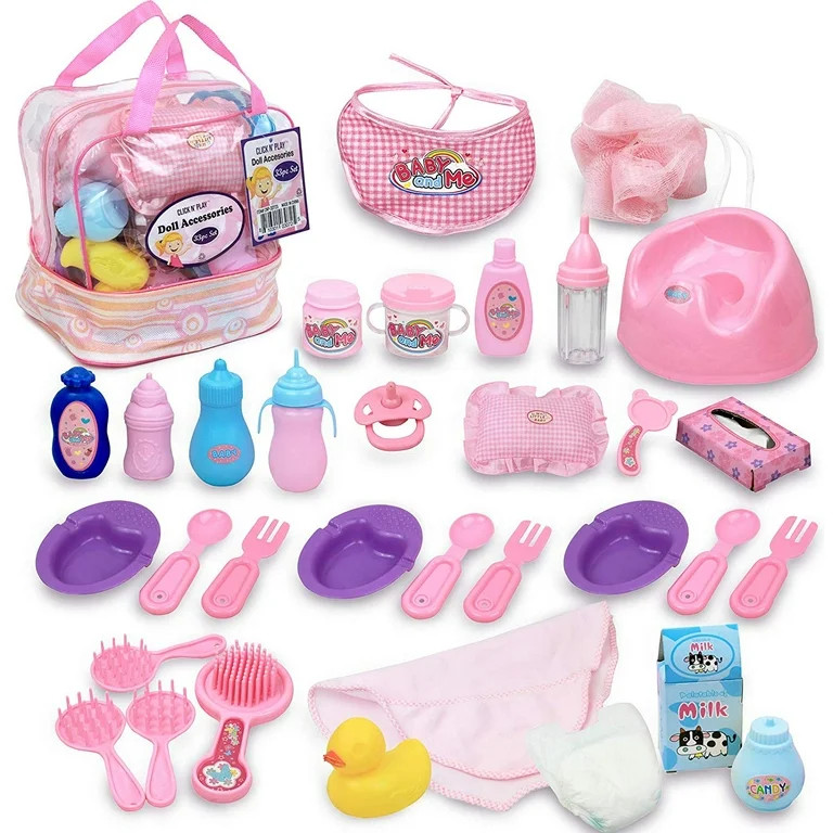Click N’ Play 33 Piece Baby Doll Feeding and Caring Accessory Set in Zippered Carrying Case | T... | Walmart (US)