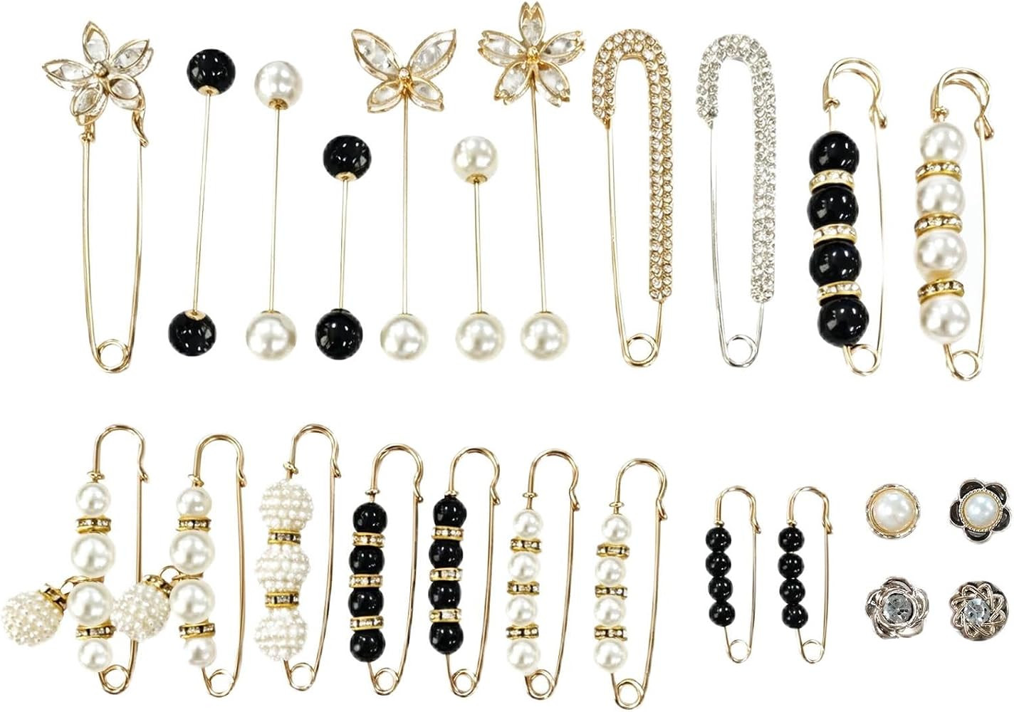 24 Pcs Pearl Safety Pins for Clothes, Decorative Brooch Pins with Faux Pearl & Crystal Design, Sw... | Amazon (US)