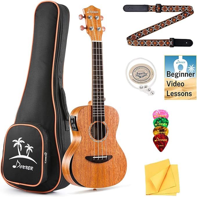 Donner Acoustic Electric Ukulele Concert Size Built-in Tuner Solid Top Mahogany 23 inch Electro... | Amazon (US)