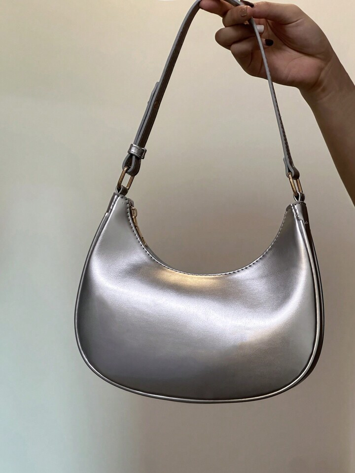 Fashionable Crescent Shaped Bright Leather Casual Shoulder Crossbody Bag | SHEIN