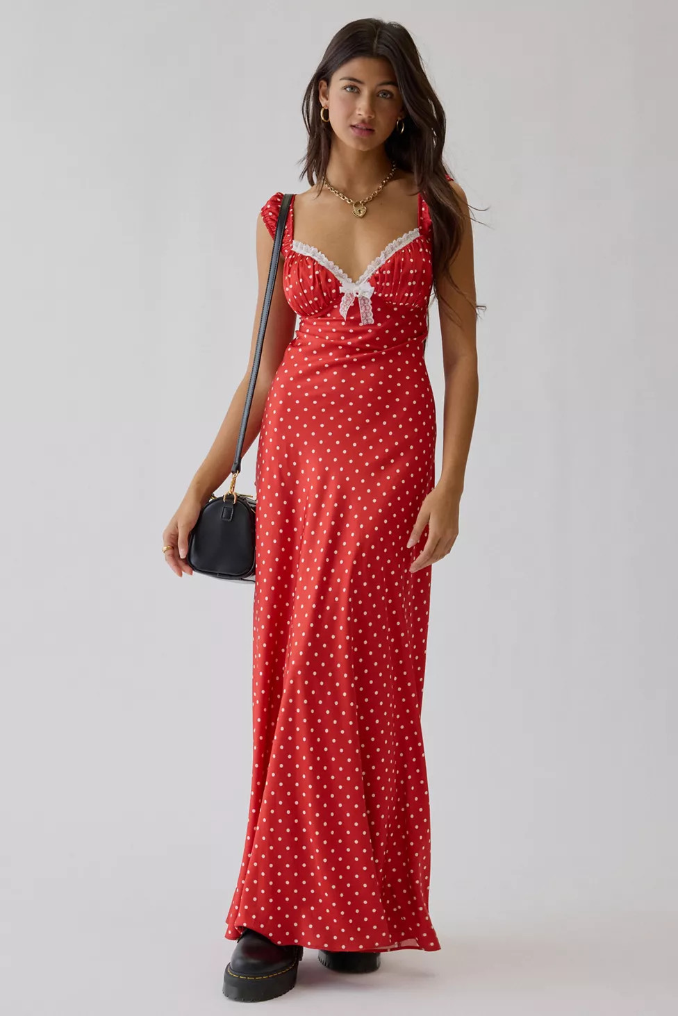 For Love & Lemons UO Exclusive Emmaline Polka Dot Satin Maxi Dress | Urban Outfitters (US and RoW)