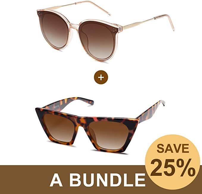 SOJOS Retro Round Sunglasses for Women SJ2068 and Retro Square Cateye Polarized Sunglasses SJ2115 | Amazon (US)