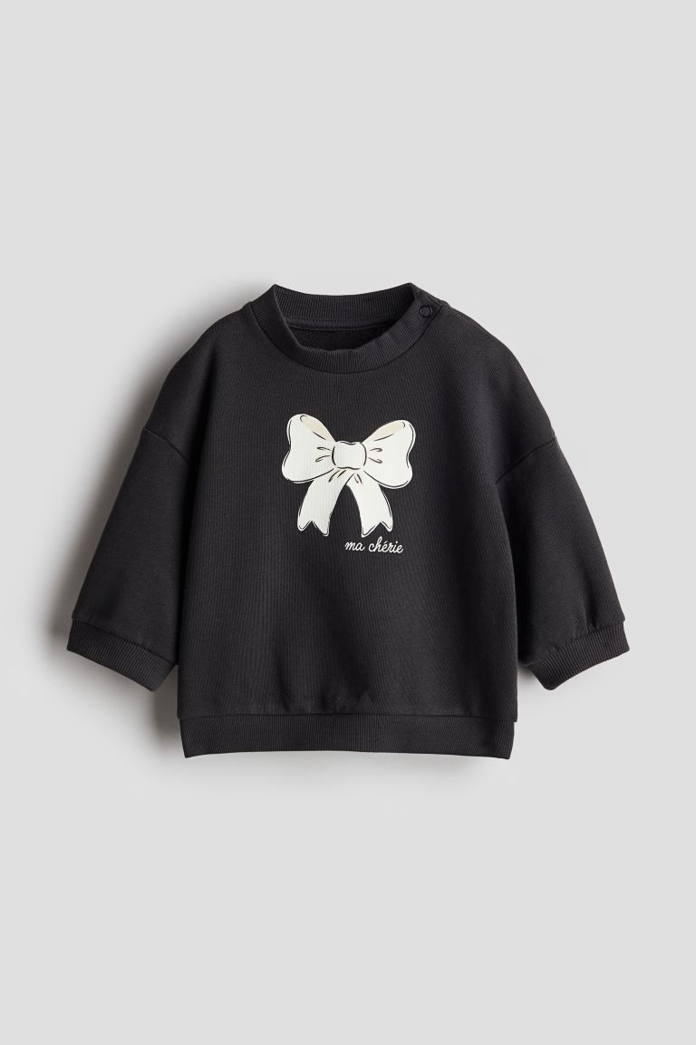 Printed Sweatshirt - Round Neck - Long sleeve - Black/bow - Kids | H&M US | H&M (US + CA)