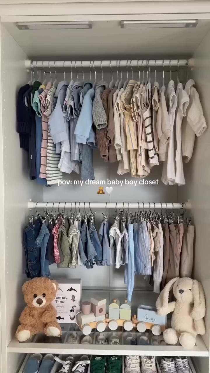 I’m obsessed… this closet turned out exactly how I imagined 🧸🤍 #babycloset #nursery #babyroom #babyclosetgoals #babyboynursery