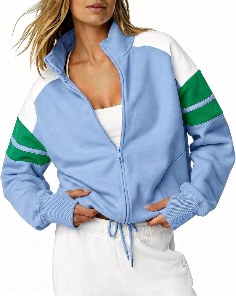Fisoew Womens Zip Up Sweatshirt Oversized Fleece Jacket Long Sleeve Top | Amazon (US)