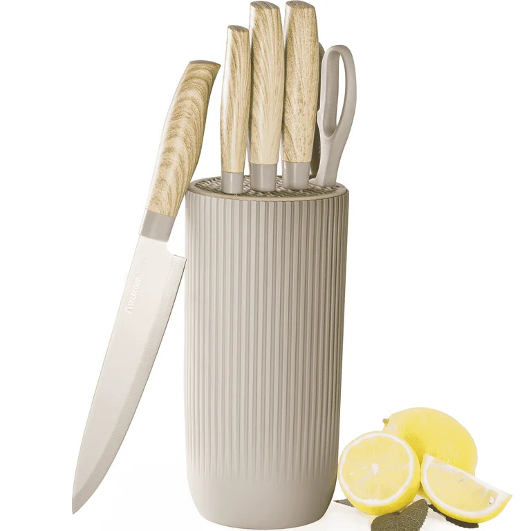 Astercook 6 Piece Beige Knife Set, Kitchen Knives Block Sets with Healthy Anti-Rust Coating, Stai... | Walmart (US)