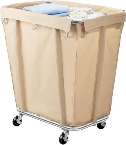 Commercial Rolling Laundry Cart with Wheels, 320L Beige Oxford Basket, Steel Frame, 260 lbs Capacity | Amazon (US)