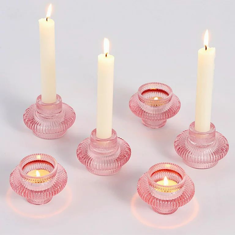 Glass Candle Holders, Set of 6 Taper Candle Holders, Tea Light Candle Holders, Candlestick Holder... | Walmart (US)