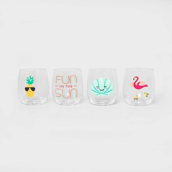 14oz 4pk Plastic Stemless Wine Glasses - Sun Squad™ | Target