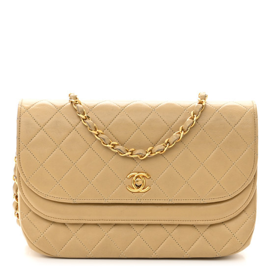 Lambskin Quilted Medium Single Flap Beige | FASHIONPHILE (US)