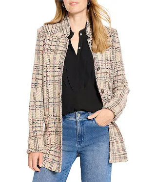Stitchy Plaid Knit Notch Collar Long Sleeve Blazer | Dillard's