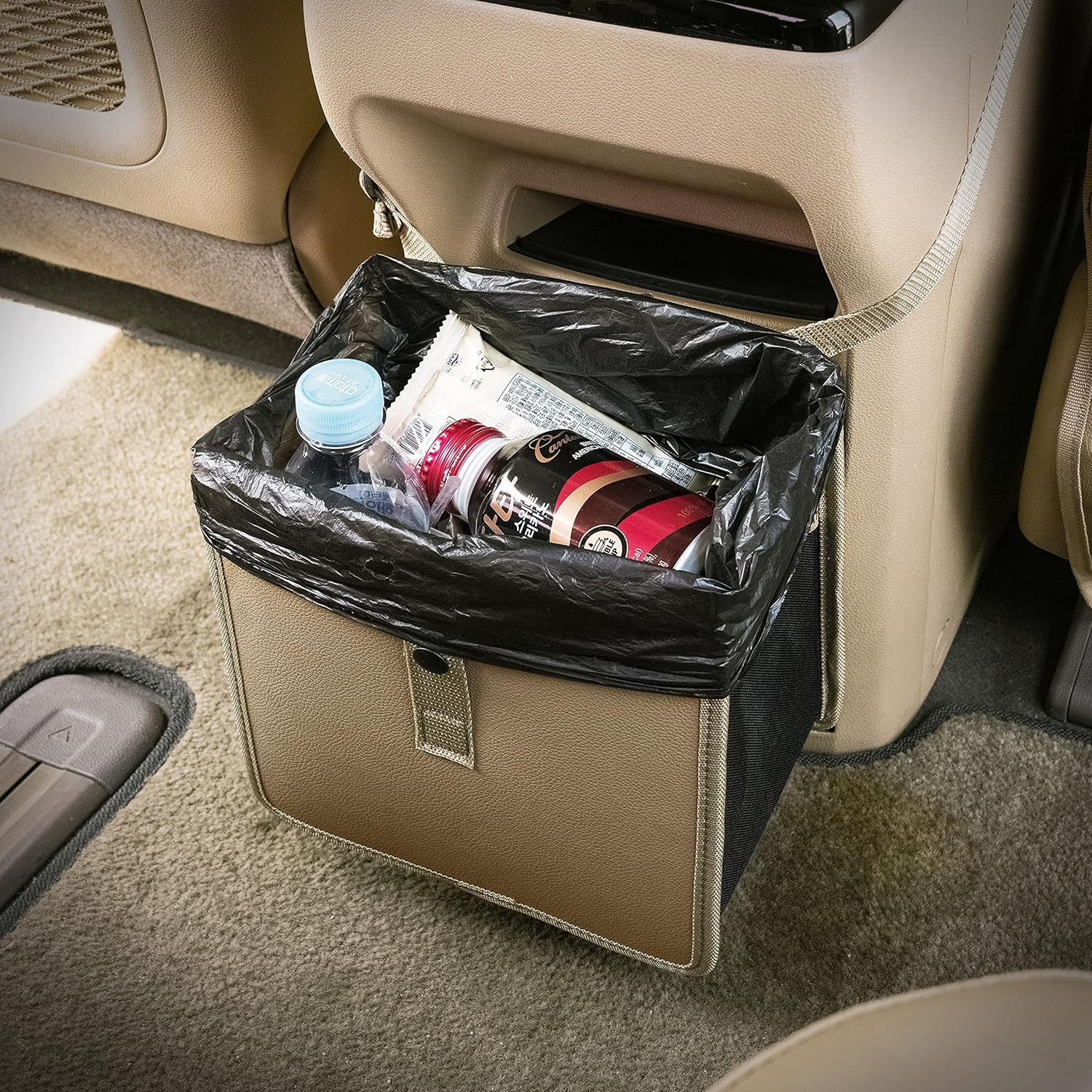 KMMOTORS Foldable Hanging Car Trash Can, Car Trash Bag, Car Trash bin, Vegan Leather and Oxford C... | Amazon (US)