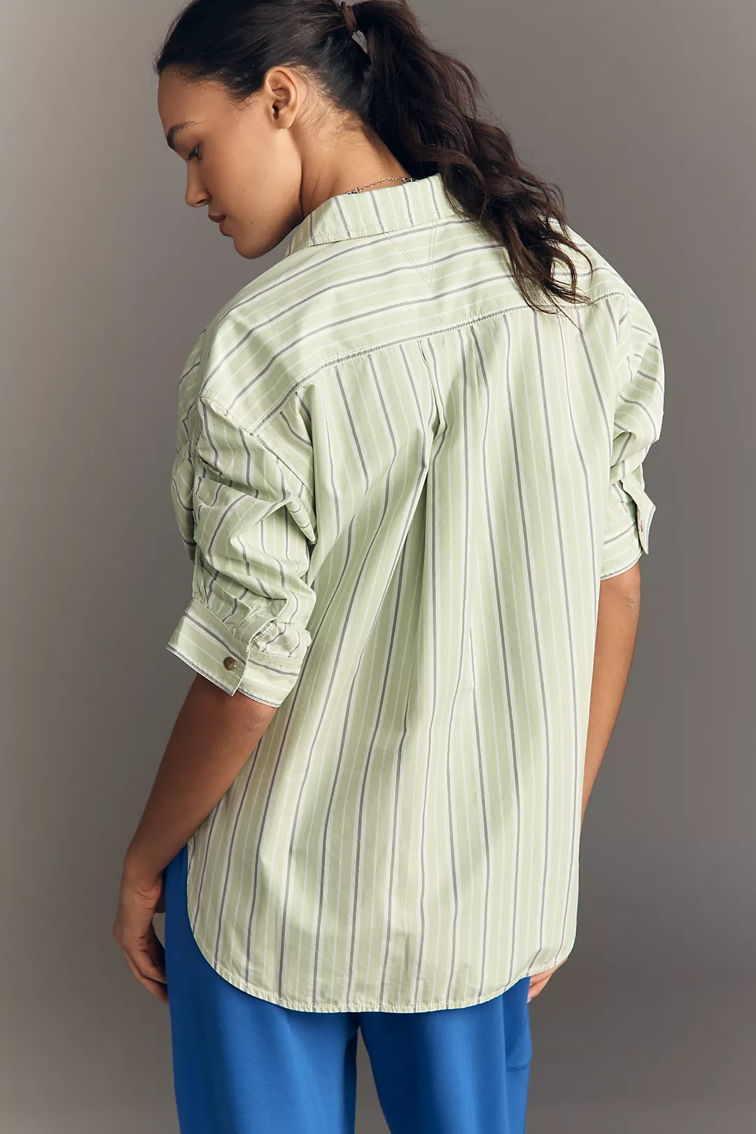 Pilcro Ruched Sleeve Buttondown Shirt | Anthropologie (US)