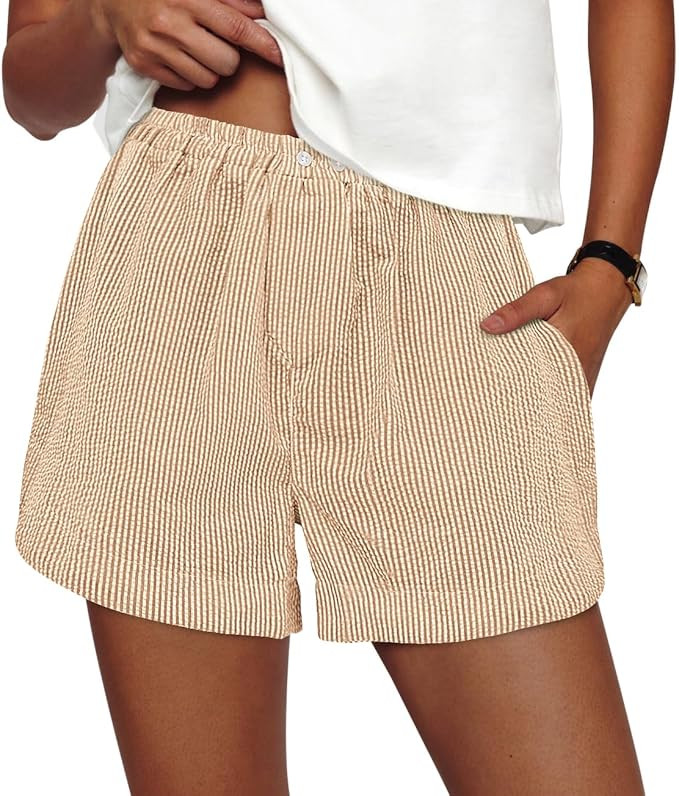 PRETTYGARDEN Women's Striped Boxer Shorts Summer 2025 Trendy Casual Elastic Waist Lounge Sleep Pa... | Amazon (US)