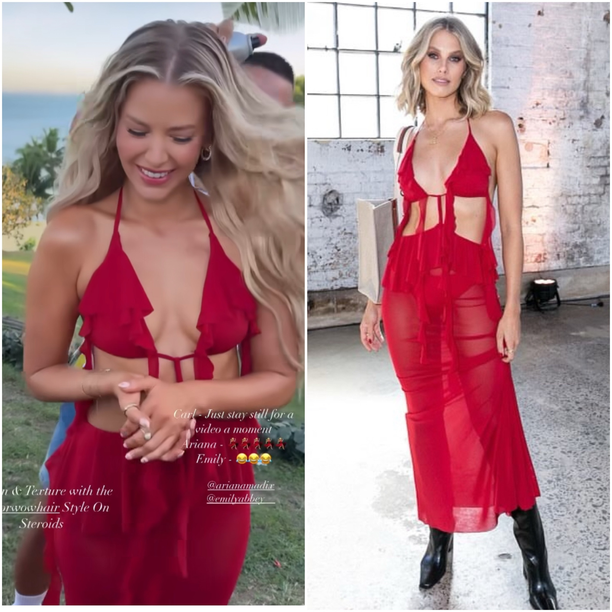 Ariana Madix’s Red Cutout Dress is Natalie Rolt 2024 (linked in white) 📸 = @arianamadix styled by @emilymen