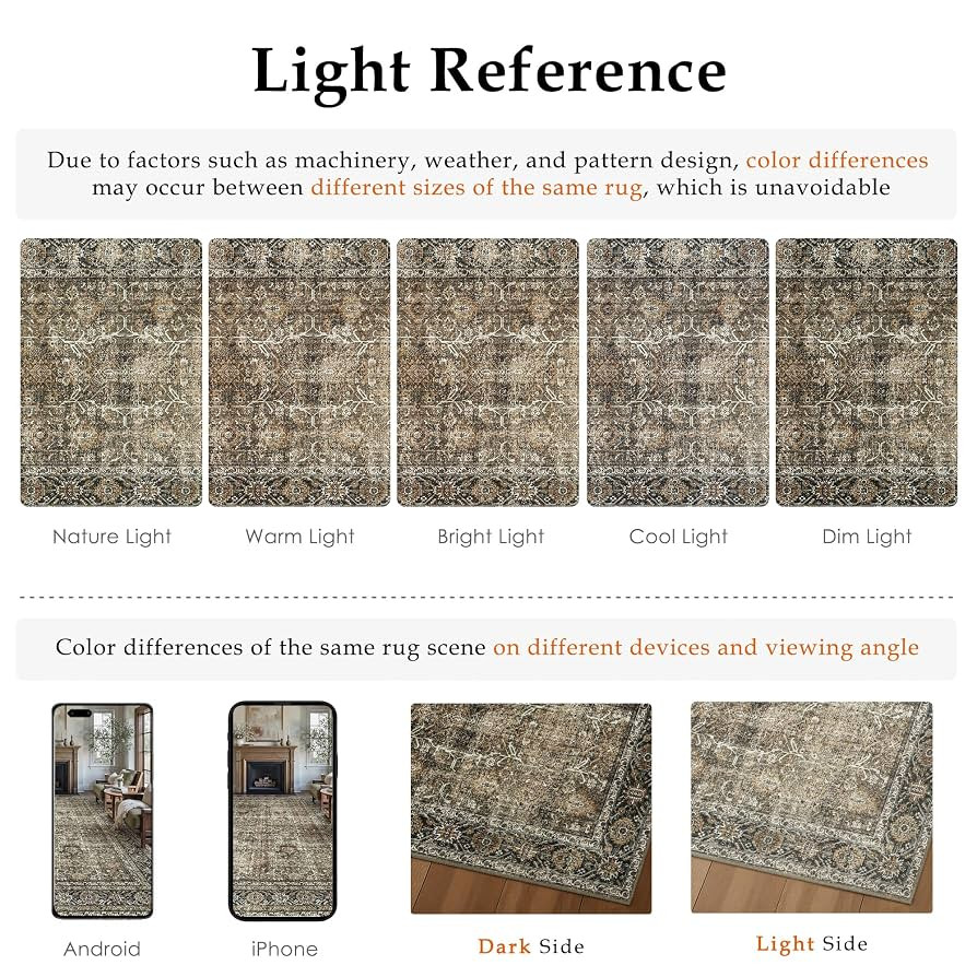 Vintage Area Rug 8x10 Brown Washable Living Room Large Carpet Non Slip Bedroom Indoor Office Low ... | Amazon (US)