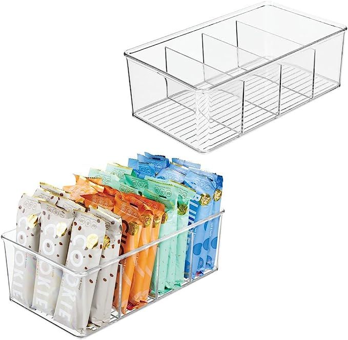 mDesign Plastic Food Storage Organizer Bin Box Container - 4 Compartment Holder for Packets, Pouc... | Amazon (US)