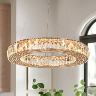 Brusmogan 1-Light dimmable Integrated LED Plating Rose Gold Drum Chandelier with Crystals | The Home Depot