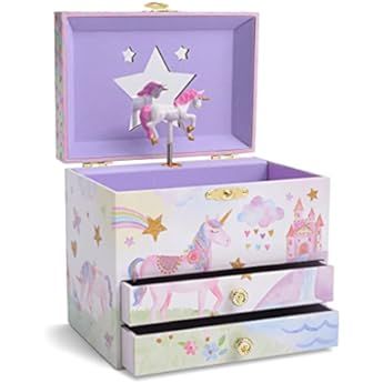 Jewelkeeper Girl's Musical Jewelry Storage Box with Pullout Drawer, Glitter Rainbow and Stars Unicor | Amazon (US)