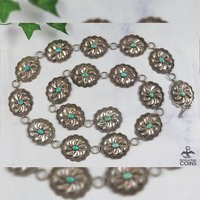 Vintage Southwestern Americana Forged Sterling Silver & Turquoise Floral Link Belt | Etsy (US)