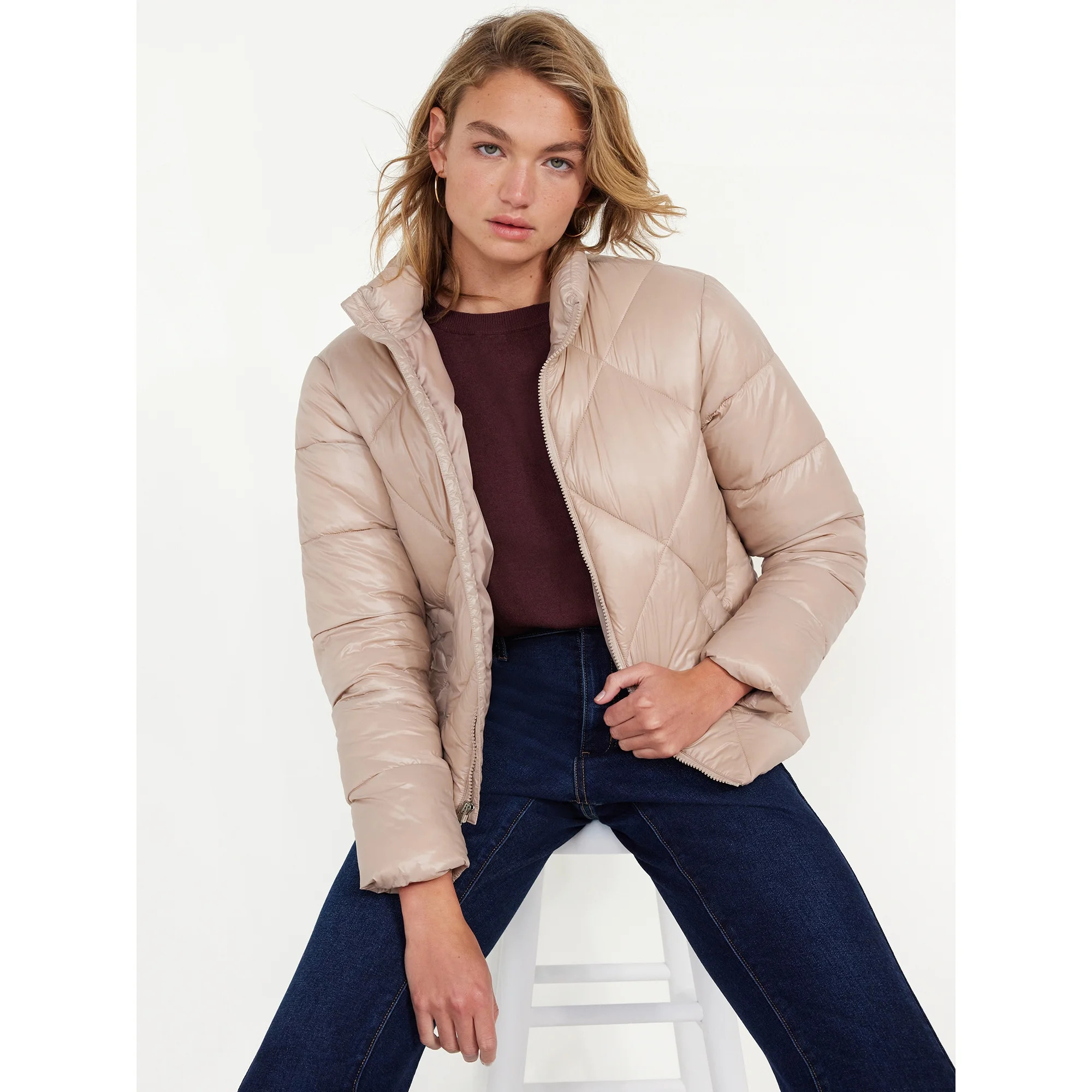 Time and Tru Women's Short Quilted Puffer Jacket, Sizes XS-3X | Walmart (US)