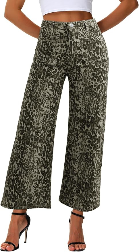 Genleck Women's Wide Leg Jeans – Cropped High Waisted Petite Trendy Jeans Button Stretchy Capri... | Amazon (US)