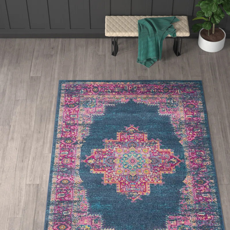 Abbate Oriental Navy Blue/Pink Area Rug | Wayfair North America