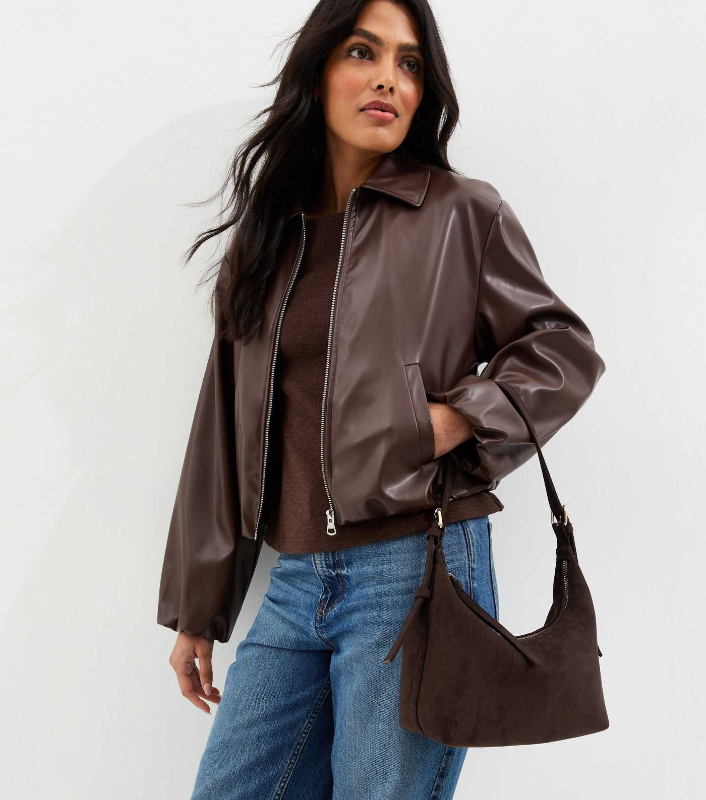 Dark Brown Faux Suede Slouchy Shoulder Bag | New Look | New Look (UK)