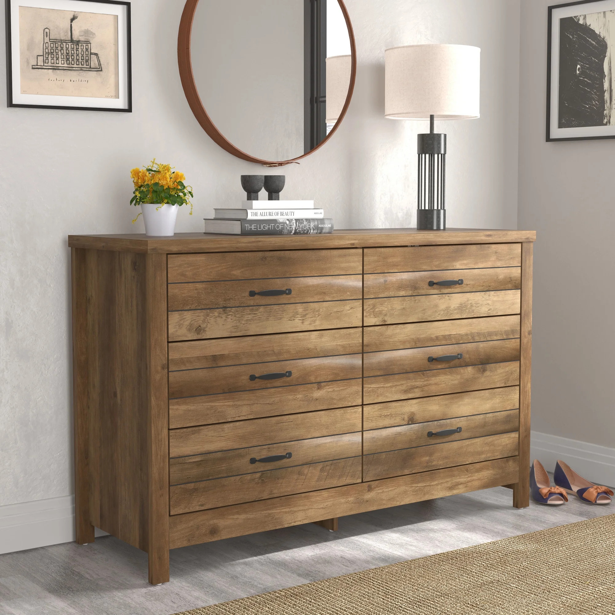 Lancaster Farmhouse 6-Drawer Dresser, Knotty Oak, by Hillsdale Living Essentials - Walmart.com | Walmart (US)