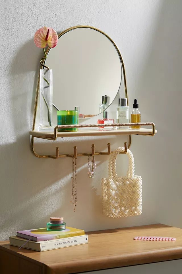 Ella Mirror Multi-Hook Wall Shelf | Urban Outfitters (US and RoW)