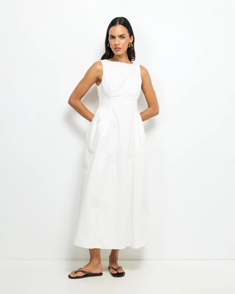 Sage Gathered Waist Midi Dress | THE ICONIC (AU & NZ)