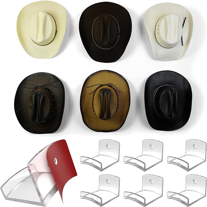 Modern JP Adhesive Hat Hooks for Wall (6-Pack) - Cowboy Hat Rack, Wide Brim Hat Organizer, Strong... | Amazon (US)