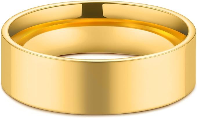 Daisy Bloom Modern Gold Plated 6mm Daily Stacker Band Ring High Polished Minimalist Statement Ban... | Amazon (US)