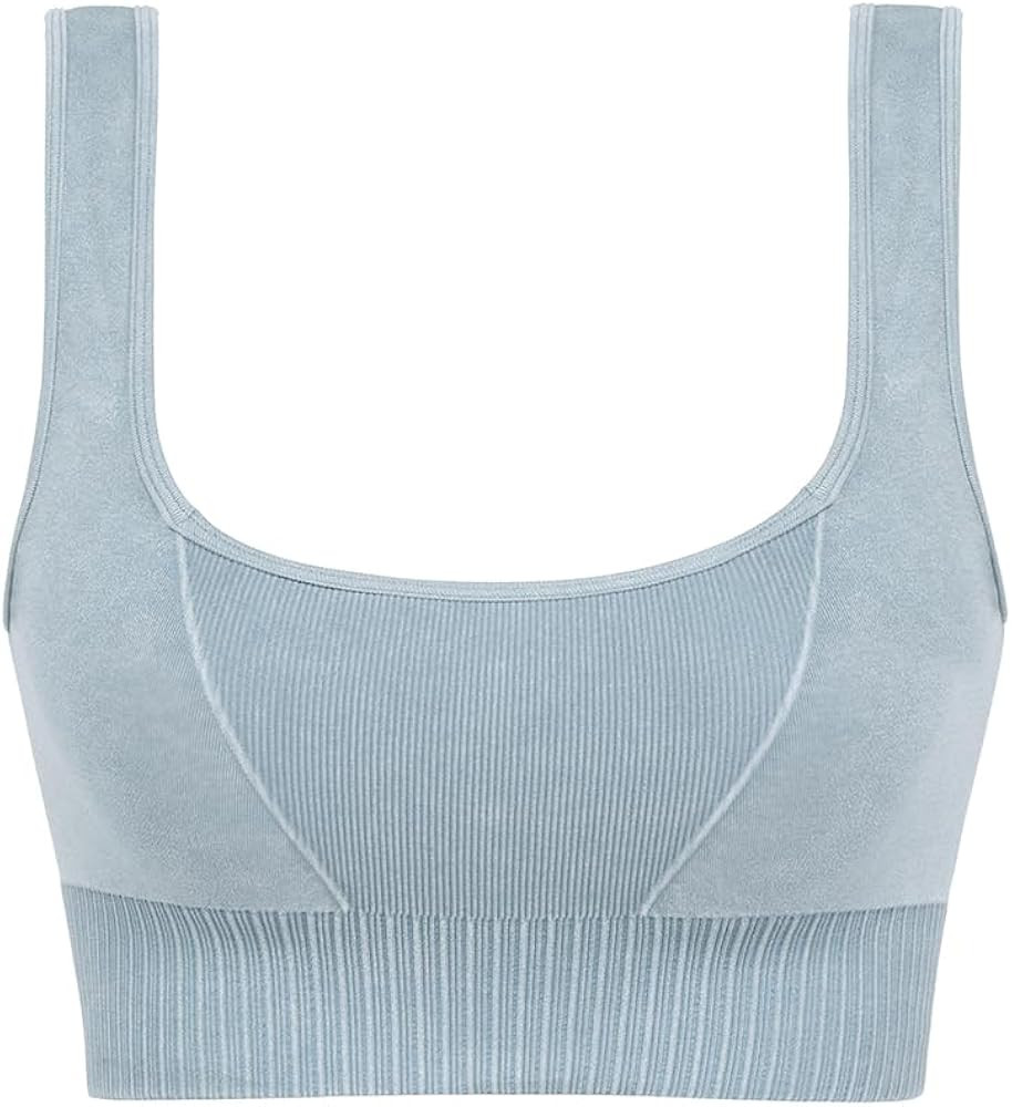 ODODOS Seamless Square Neck Sports Bra for Women Ribbed Crop Tank Casual Low Back Cropped Tops | Amazon (US)