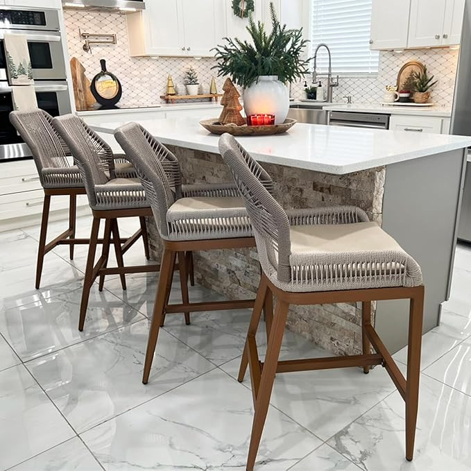 PURPLE LEAF Patio Sunbrella Counter Height Bar Stools 24" H Set of 2 Modern Rattan Bar Chairs Alu... | Amazon (US)