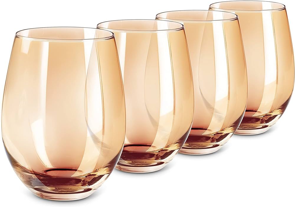 LUXU Amber Stemless Wine Glass(Set of 4)-20 Ounces,Colored Water Juice Drinking Glasses,All-Purpo... | Amazon (US)