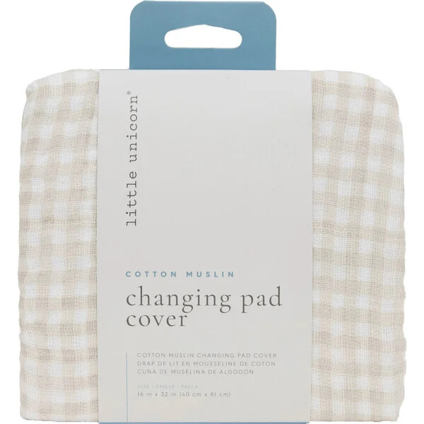 Cotton Muslin Changing Pad Cover, Tan Gingham | Maisonette