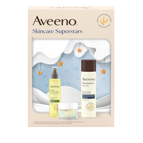 Aveeno Skin-care Superstars Gift Set with Calm + Restore Oat Gel Facial Moisturizer, Daily Moisturizing Body Oil Mist, & Therapeutic Shave Gel for Smooth Skin, 3 items | Amazon (US)