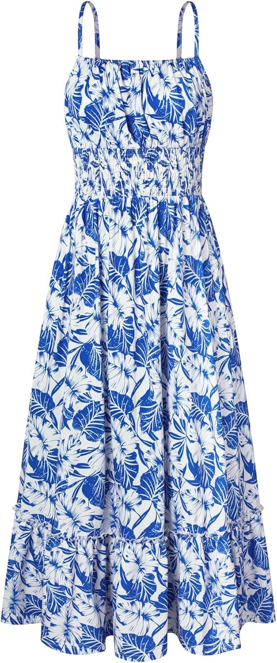 GRACE KARIN Summer Dresses for Women 2026 Vacation,Smocked Floral Maxi Dress,Boho Beach Sundress ... | Amazon (US)