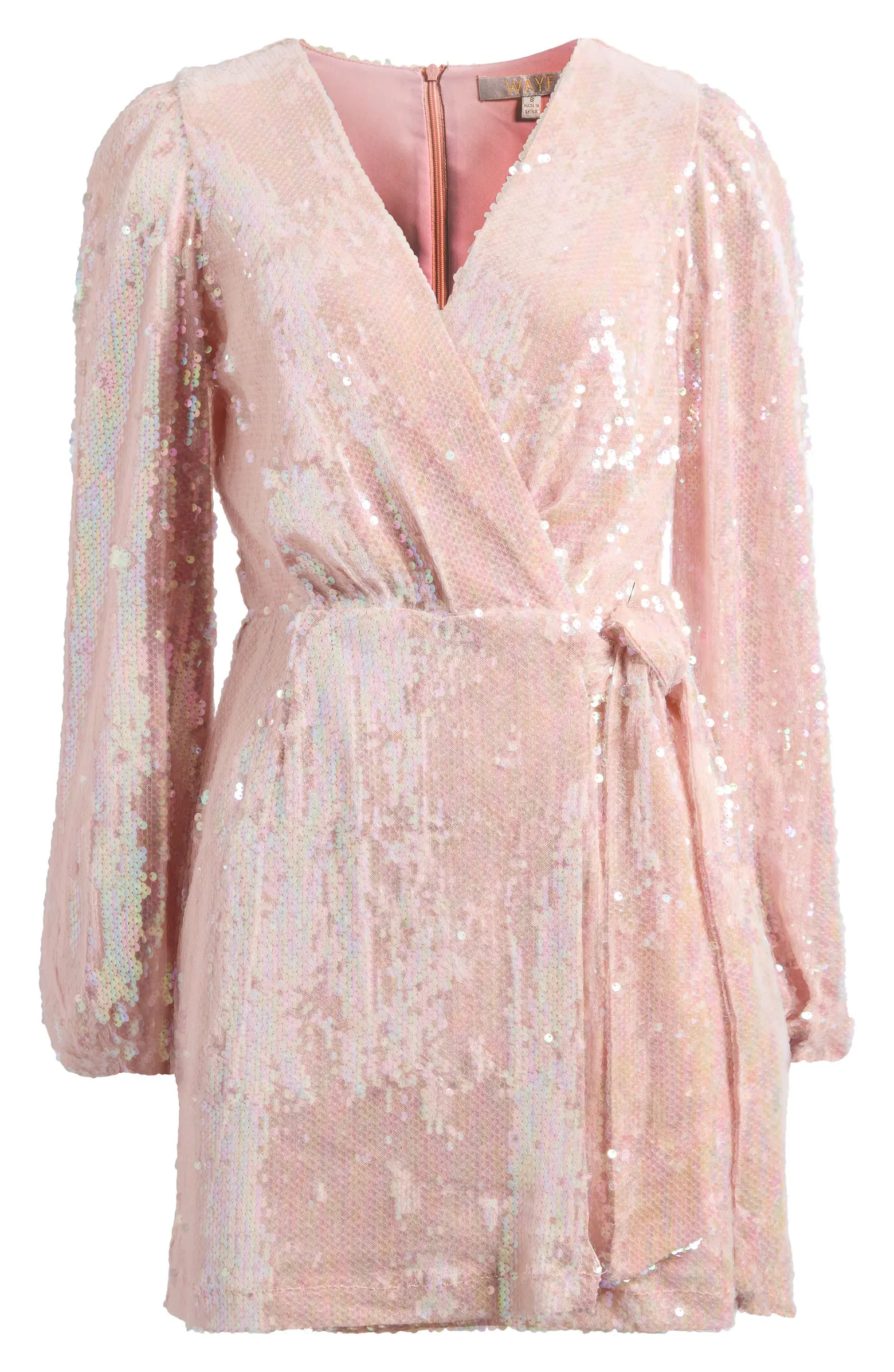 WAYF Flash Sequin Long Sleeve Wrap Minidress | Nordstrom | Nordstrom