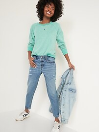 Mid-Rise Button-Fly Slouchy Straight Ripped Non-Stretch Tapered Jeans for Women | Old Navy (US)