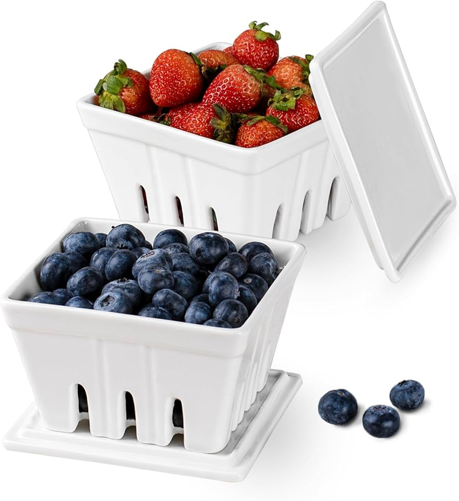 Dizada Ceramic Berry Basket with Lids, Fruit Bowl/Baskets with Covers, 5 Inch Colander For Kitche... | Amazon (US)