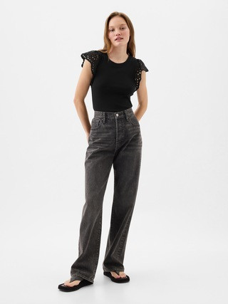 Ribbed Eyelet Flutter Sleeve T-Shirt | Gap Factory