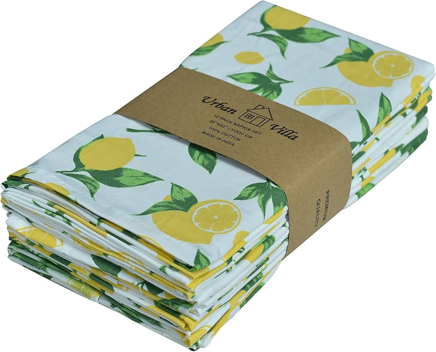 Urban Villa Dinner Napkins Lemon Print Cloth Napkins Set of 12 Premium Quality Dinner Napkins Cot... | Amazon (US)