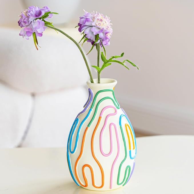 Colored Lines Flower Vase for Modern Home Decor, Cute Vase for Decor, Unique Small Vase for Cente... | Amazon (US)