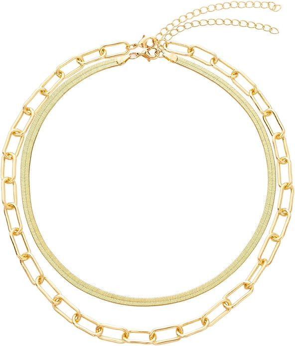 Link Layered Necklace Gold Layering Paperclip Chain Choker for Women | Amazon (US)