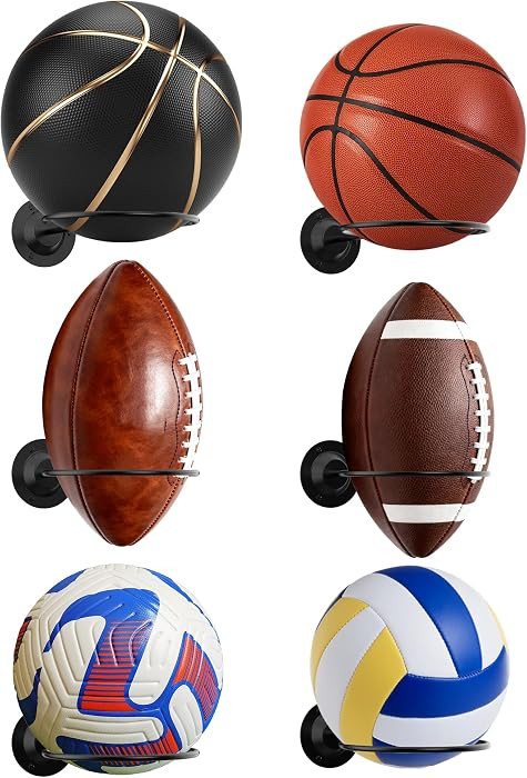 Basketball & Sports Ball Holder - Wall Mount Display Storage for Basketball, Soccer, Volleyball, ... | Amazon (US)