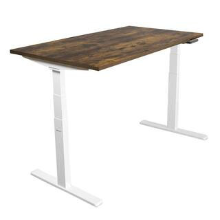 55 in. Width Oak Rectangular Dual Motor Electric Standing Desk | The Home Depot