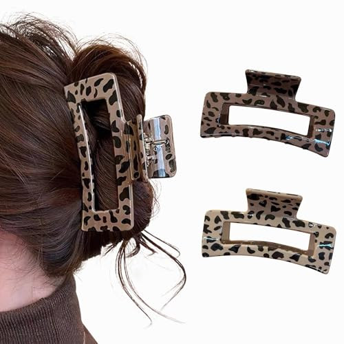 Paderison 2Pcs Checkered Rectangle Multicolored Claw Barrettes - Strong Hold Y2K Hair Accessories for Thin and Thick Hair (Brown) | Amazon (US)