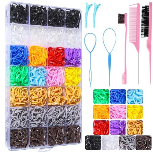 Rubber Bands and Hair Styling Tools Set: 1500 Pcs Elastic Hair Ties with Organizer Box, Baby/Toddler Hair Accessories Gift for Women and Kids | Amazon (US)